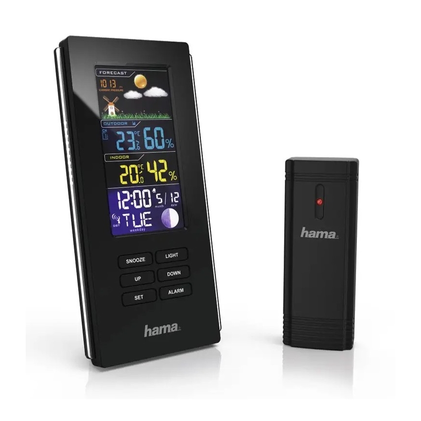Hama - Meteostanica s farebným LCD displejom a budíkom 3xAAA čierna