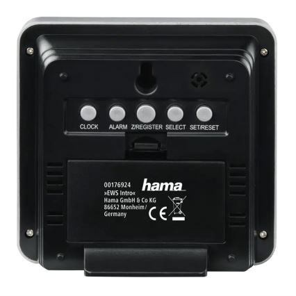 Hama - Meteostanica s LCD displejom a budíkom 2xAA + 2xAA čierna/šedá