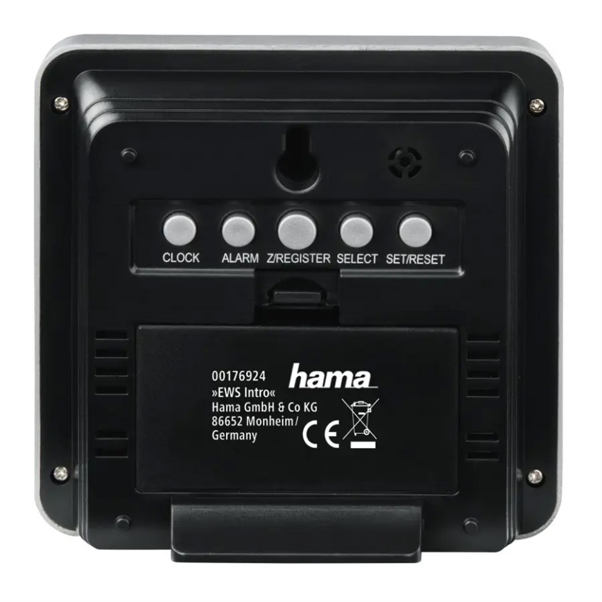 Hama - Meteostanica s LCD displejom a budíkom 2xAA + 2xAA čierna/šedá