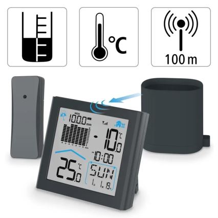Hama - Meteostanica so zrážkomerom a LCD displejom 2xAAA antracit