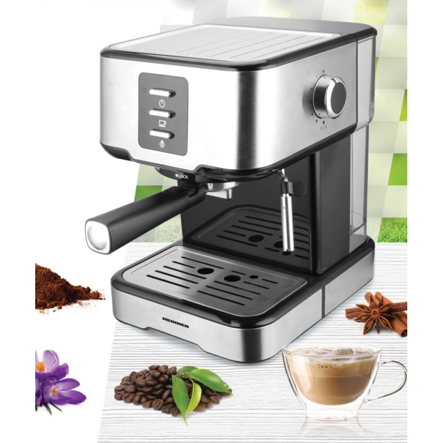 Heinner HEM-850IXBK - Pákový espresso kávovar 850W/230V nerez/čierna