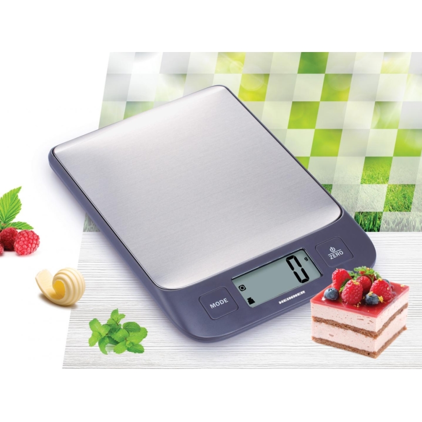 Heinner HKS-5IXBK - Digitálna kuchynská váha 2xAAA sivá/matný chróm