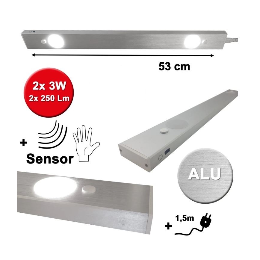 HiLite - LED Podlinkové svietidlo so senzorom BERN 2xLED/3W/230V 4000K