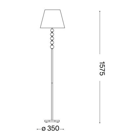Stojacia lampa s tienidlom stojí na štvorcovej základni. Stĺpik lampy zdobia guľôčky. Celková výška je 1575 mm, základňa má šírku 350 mm.