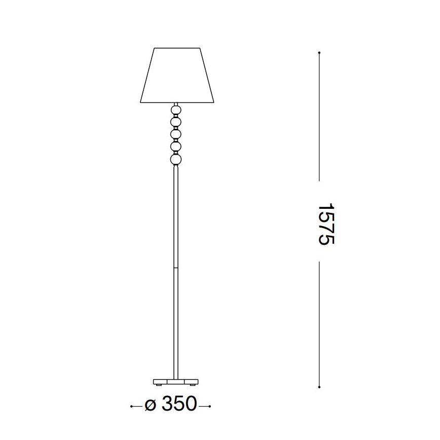 Stojacia lampa s tienidlom stojí na štvorcovej základni. Stĺpik lampy zdobia guľôčky. Celková výška je 1575 mm, základňa má šírku 350 mm.