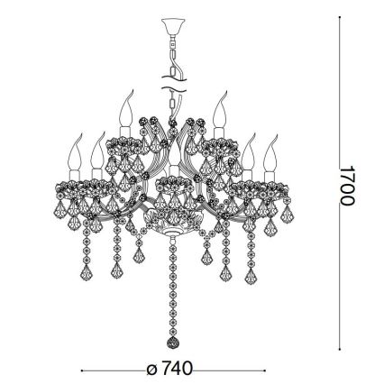 Ideal Lux - Krištáľový luster na reťazi NAPOLEON 12xE14/40W/230V pr. 74 cm zlatá