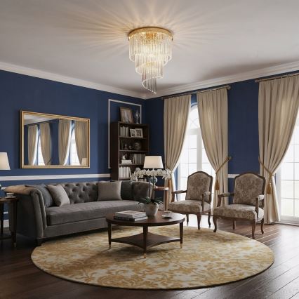 Ideal Lux - Krištáľový prisadený luster CARLTON 12xE14/40W/230V pr. 50 cm zlatá