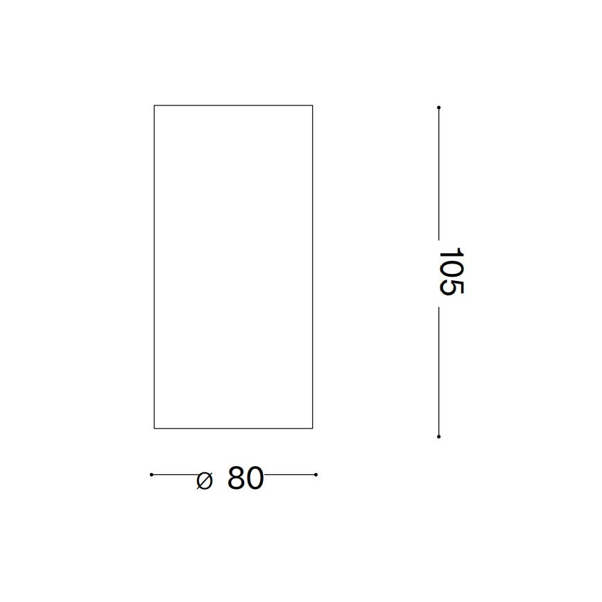 Obdĺžnikový objekt s rozmermi 80 x 105 je znázornený v čiernobielej schéme.