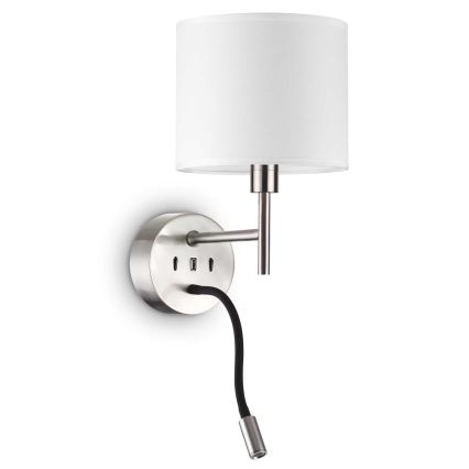Ideal Lux - LED Flexibilná lampa s montúrou SET UP 1xE27/42W + LED/3W/230V CRI 90 USB lesklý chróm