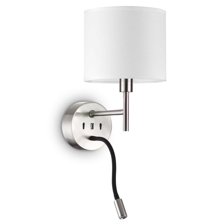 Ideal Lux - LED Flexibilná lampa s montúrou SET UP 1xE27/42W + LED/3W/230V CRI 90 USB lesklý chróm