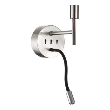 Ideal Lux - LED Flexibilná lampa s montúrou SET UP 1xE27/42W + LED/3W/230V CRI 90 USB lesklý chróm