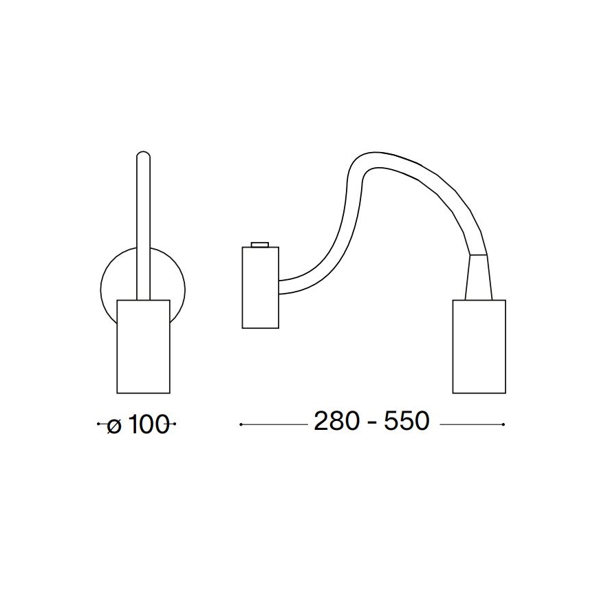 Dve nástenné lampy; jedna priamo, druhá s ohybným ramenom dlhým 280-550 mm, priemer základne 100 mm. Obidve majú štvorcový tvar základne a cylindrický zdroj svetla.