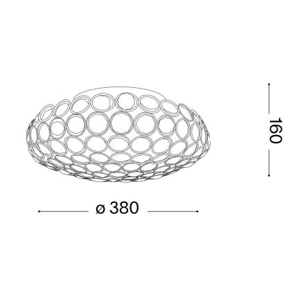 Svietidlo s priemerom 380 mm a výškou 160 mm je zobrazené zhora. Jeho tvar pripomína misku s mnohými prekrývajúcimi sa kruhmi.