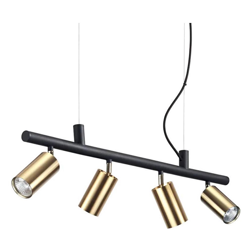 Ideal Lux - LED Luster na lanku DYNAMITE 4xGU10/7W/230V CRI 90 čierna/mosadz