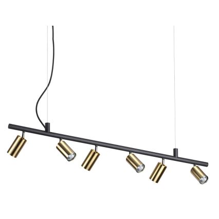 Ideal Lux - LED Luster na lanku DYNAMITE 6xGU10/7W/230V CRI 90 čierna/mosadz