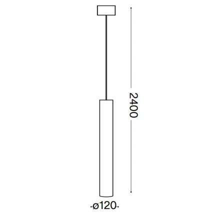 Závesné svietidlo visí zo stropu. Jeho telo je valcového tvaru s priemerom 120 mm a výškou 2400 mm. Na vrchu je štvorcový držiak.