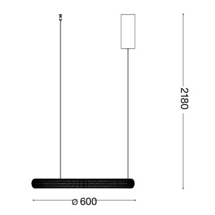 Dve závesné svietidlá visia zo stropu. Jedno je valcovité, druhé má tvar podlhovastého oválneho valca s priemerom 600 mm. Celková výška svietidiel je 2180 mm.