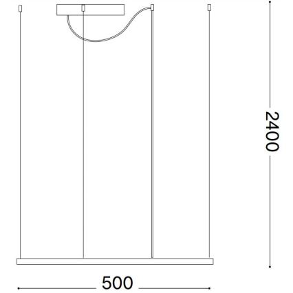 Závesné svietidlo s tromi zvislými a jedným zakriveným ramenom, s rozmermi 500 x 2400 mm, je znázornené v technickom výkrese.