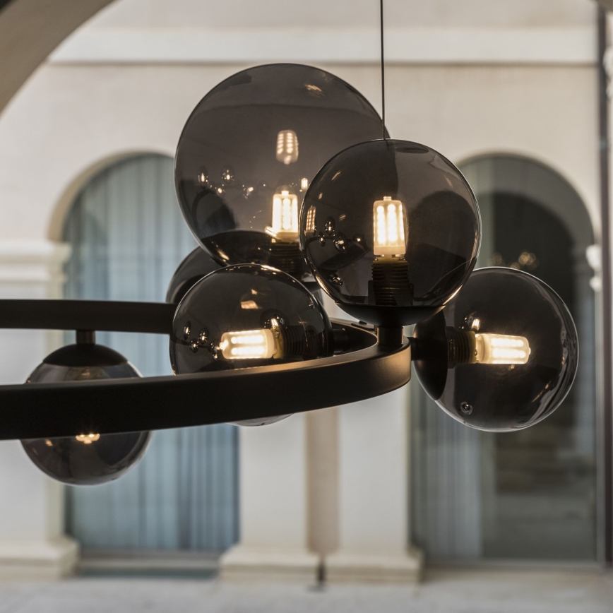 Ideal Lux - LED Luster na lanku PERLAGE 14xG9/3W/230V pr. 85 cm čierna/dymová
