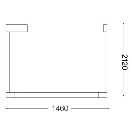 Dlhá tenká lampa visí zo stropu na dvoch tenkých kábloch. Dĺžka lampy je 1460 mm, celková výška je 2120 mm.