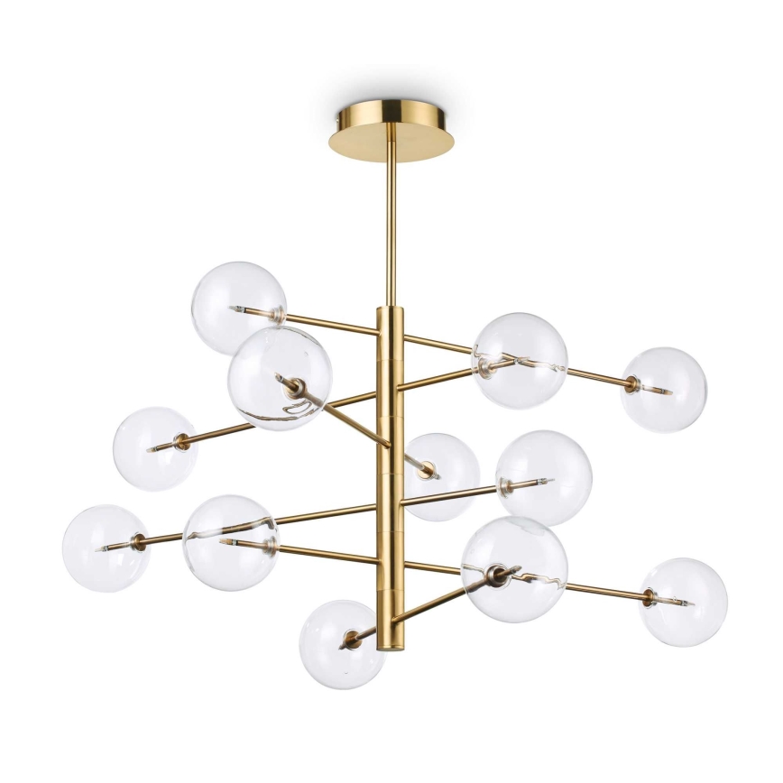 Ideal Lux - LED Luster na tyči EQUINOXE 12xG4/2W/230V pr. 124 cm mosadz/číra