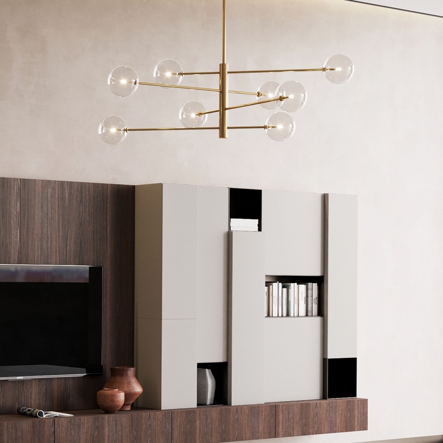 Ideal Lux - LED Luster na tyči EQUINOXE 8xG4/2W/230V pr. 128 cm mosadz/číra