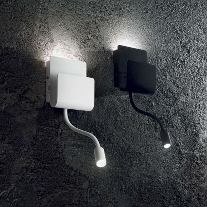Ideal Lux - LED Nástenné bodové svietidlo s flexibilná lampičkou PROBE LED/9,5W/230V USB CRI 90 biela
