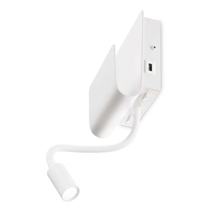Ideal Lux - LED Nástenné bodové svietidlo s flexibilná lampičkou PROBE LED/9,5W/230V USB CRI 90 biela