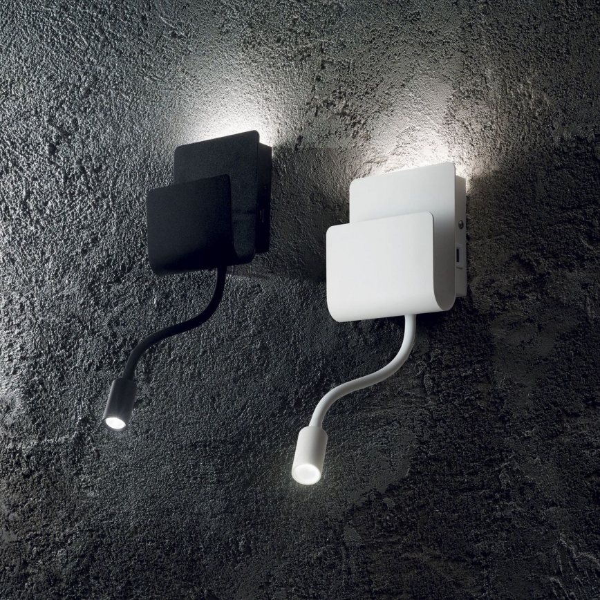 Ideal Lux - LED Nástenné bodové svietidlo s flexibilnou lampičkou PROBE LED/9,5W/230V USB CRI 90 čierna