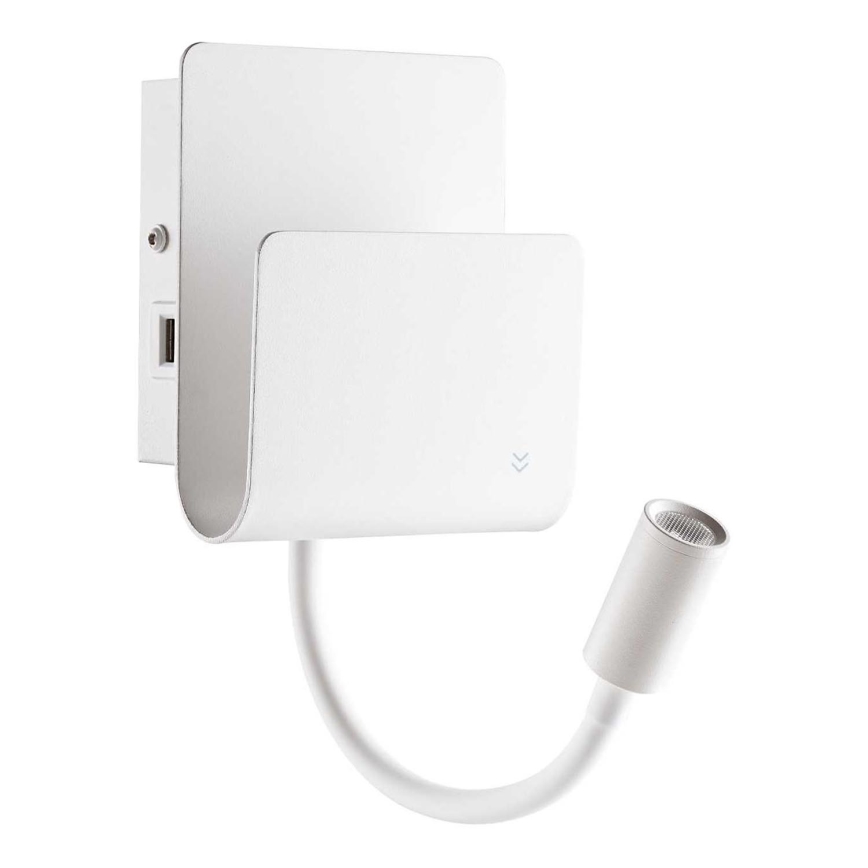Ideal Lux - LED Nástenné bodové svietidlo s flexibilná lampičkou PROBE LED/9,5W/230V USB CRI 90 biela