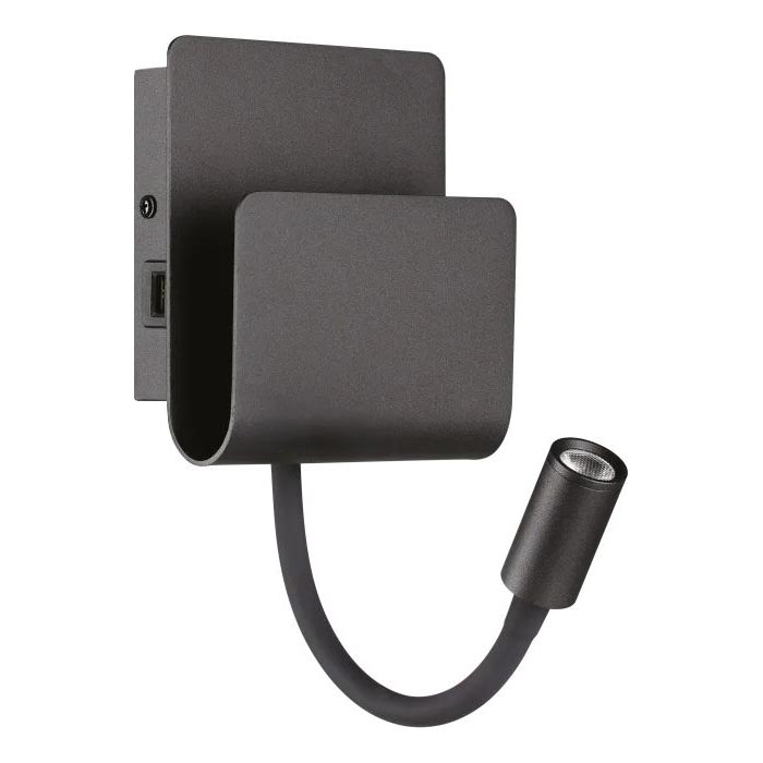 Ideal Lux - LED Nástenné bodové svietidlo s flexibilnou lampičkou PROBE LED/9,5W/230V USB CRI 90 čierna