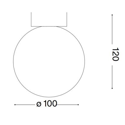 Guľaté svietidlo s priemerom 100 mm je pripevnené k stropu pomocou obdĺžnikového držiaku. Celková výška svietidla je 120 mm.