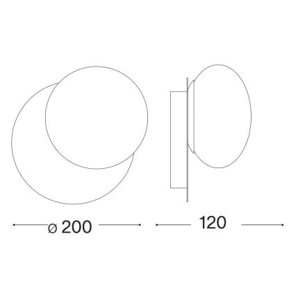 Nástená lampa, ktorá sa montuje na stenu, má dva prekrývajúce sa kruhy s priemerom 200 mm. Profil lampy je 120 mm.