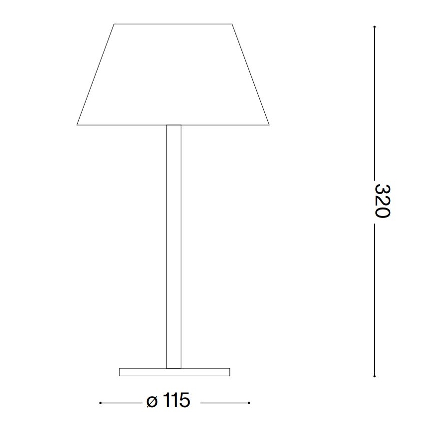 Stolná lampa s hranatým tienidlom stojí na štvorcovej podstavci. Výška lampy je 320 mm, priemer podstavca 115 mm.