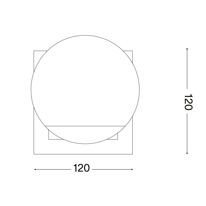 Kruhový objekt s plochou spodnou časťou je umiestnený na štvorcovej podložke. Rozmery sú 120 x 120 mm.