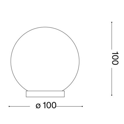 Guľatá lampa s priemerom 100 mm stojí na 100 mm širokej základni. Výška lampy je 100 mm.