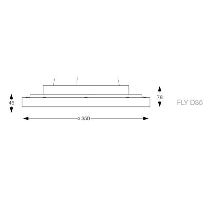 Technický výkres stropného svietidla FLY D35. Svietidlo má rozmery 350 x 78 x 45 mm. Zobrazený je bočný pohľad.