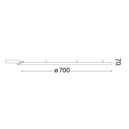 Dlhá tenká svietidlo s tromi bodovými zdrojmi svetla je pripevnené na stenu. Dĺžka svietidla je 700 mm, výška 20 mm.