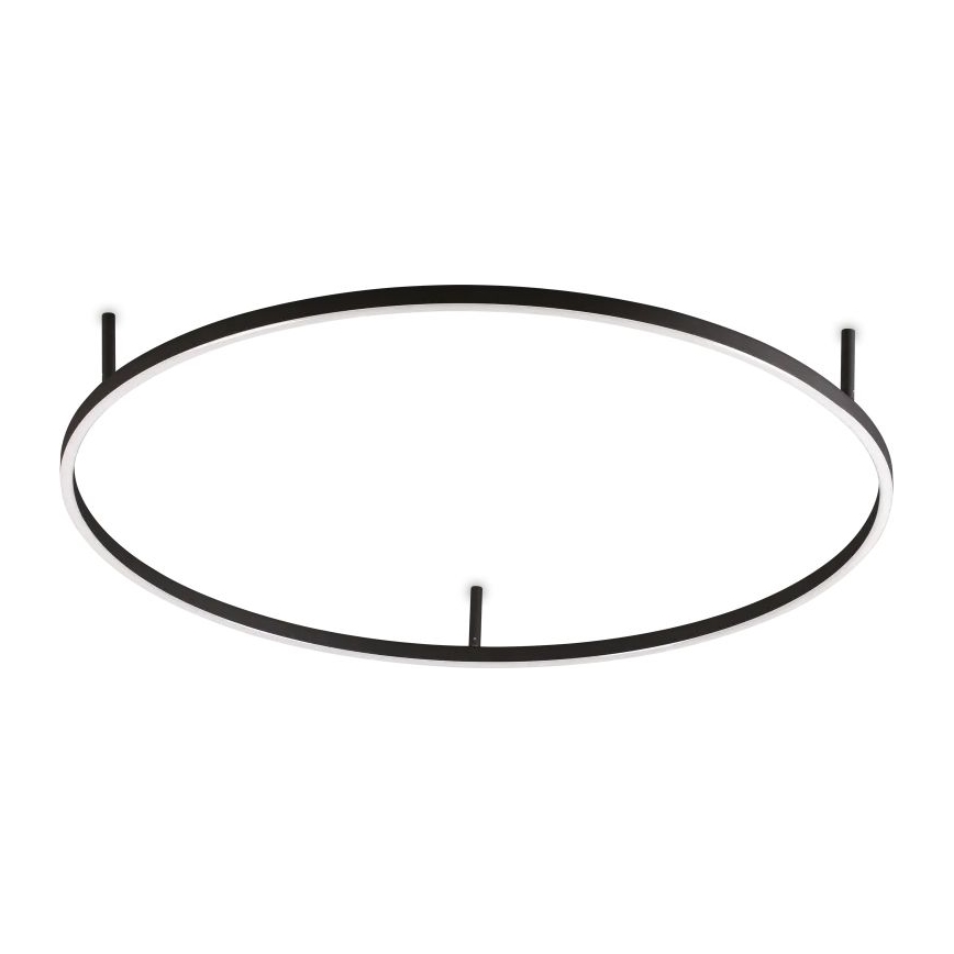 Svietidlo v tvare oválneho kruhu je pripevnené k stropu pomocou štyroch krátkych tyčí. Svietidlo má čierny rám a vnútorné svetlé osvetlenie.