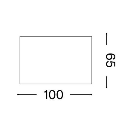 Obdĺžnik s rozmermi 100 x 65 je znázornený schematicky. Tento diagram zobrazuje rozmery obdĺžnika.