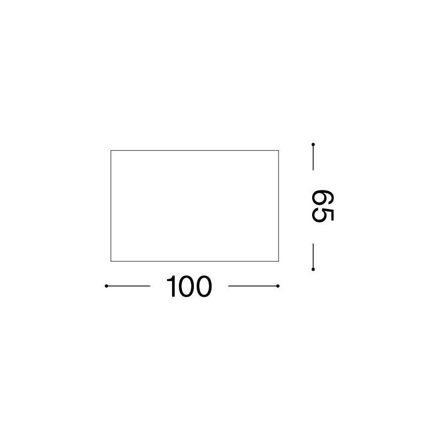Obdĺžnik s rozmermi 100 x 65 je znázornený schematicky. Tento diagram zobrazuje rozmery obdĺžnika.