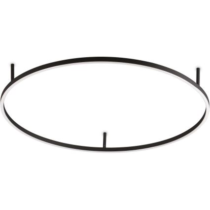 Oválne stropné svietidlo je pripevnené k stropu štyrmi krátkymi tyčkami. Svietidlo má čierny rám s vnútorným bielym svetelným zdrojom.