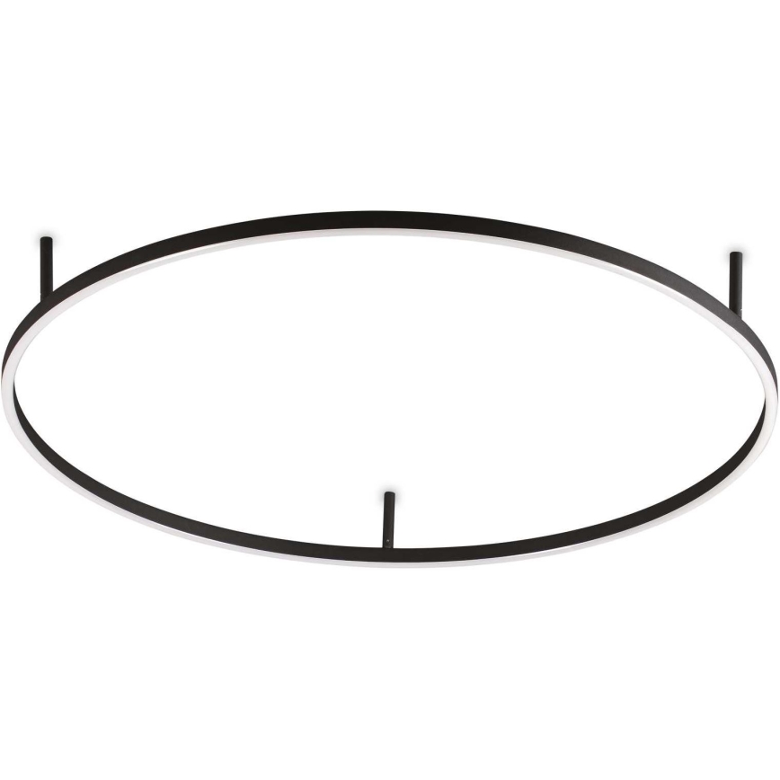 Oválne stropné svietidlo je pripevnené k stropu štyrmi krátkymi tyčkami. Svietidlo má čierny rám s vnútorným bielym svetelným zdrojom.