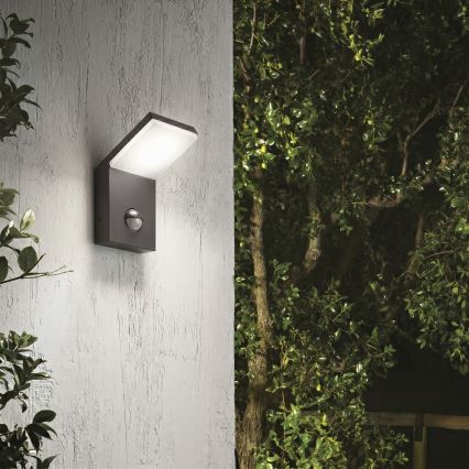 Ideal Lux - LED vonkajšie svietidlo so senzorom STYLE LED/9W/230V 4000K CRI 90 IP54 antracit