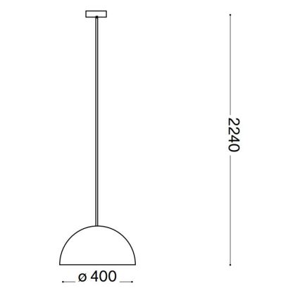 Závesné svietidlo s polguľovým tienidlom priemeru 400 mm visí na 2240 mm dlhom kábli.