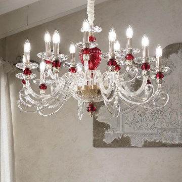 Ideal Lux - Luster na reťazi BARONET 15xE14/40W/230V pr. 88 cm červená