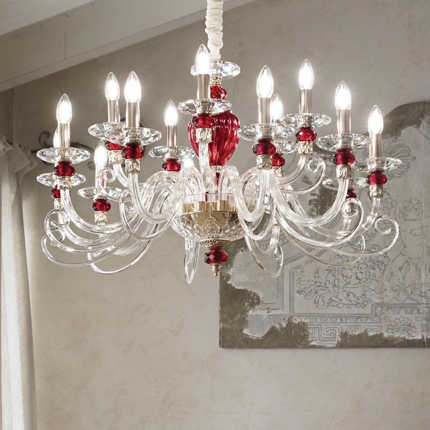 Ideal Lux - Luster na reťazi BARONET 15xE14/40W/230V pr. 88 cm červená