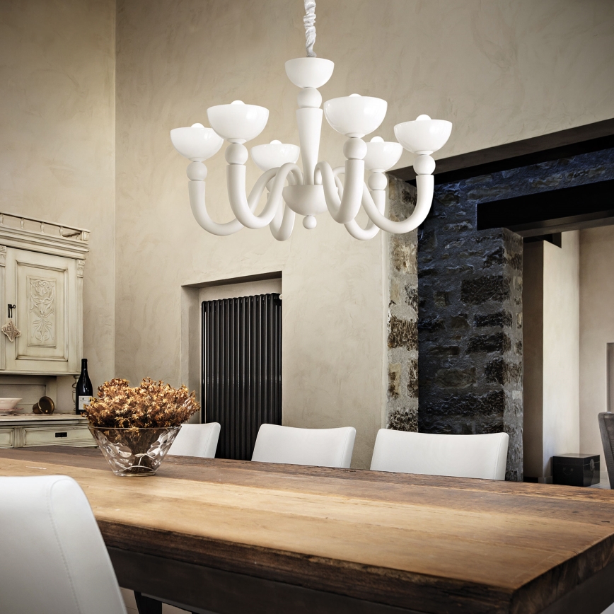Ideal Lux - Luster na reťazi BON BON 8xE14/28W/230V pr. 95,5 cm biela