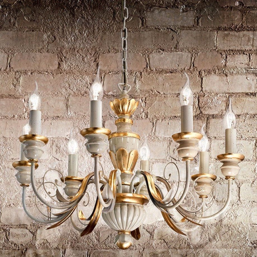 Ideal Lux - Luster na reťazi FIRENZE 8xE14/40W/230V pr. 64 cm biela/zlatá