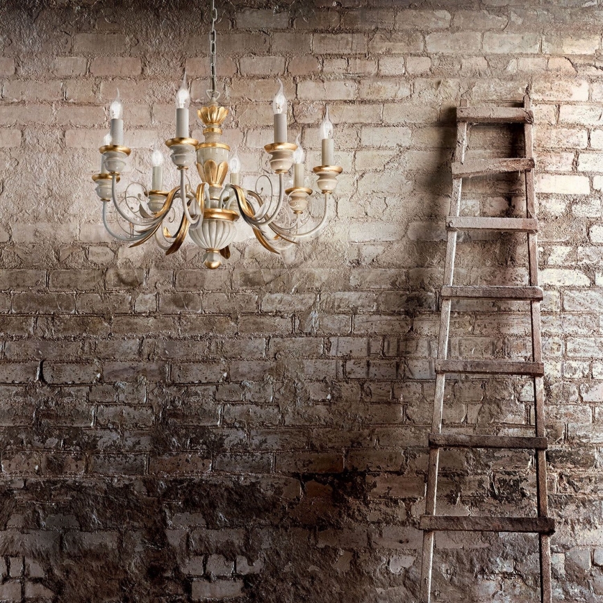 Ideal Lux - Luster na reťazi FIRENZE 8xE14/40W/230V pr. 64 cm biela/zlatá